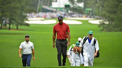 Masters Champion Tiger Woods Walks To The No 7 Tee During The Final