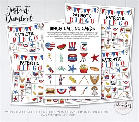 Printable 4th Of July Bingo Patriotic Bingo Cards 4th Of Etsy