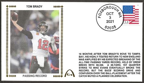 Tom Brady Un Autographed Passing Yards Record Gateway Stamp Envelope