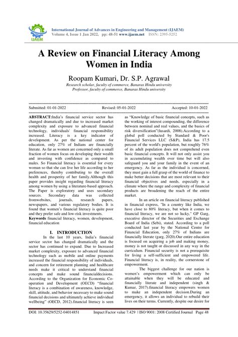 Pdf A Review On Financial Literacy Among Women In India