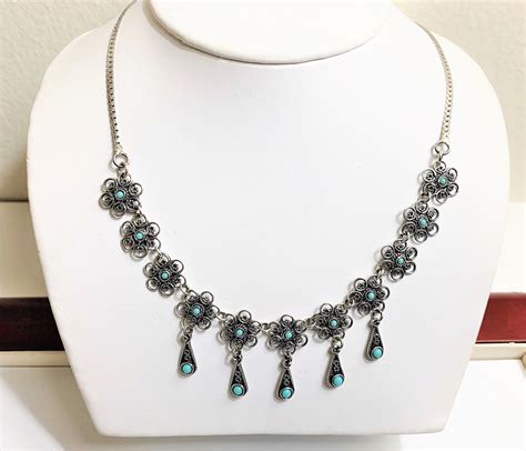 Sterling Silver And Turquoise Southwestern Hand Crafted Necklace