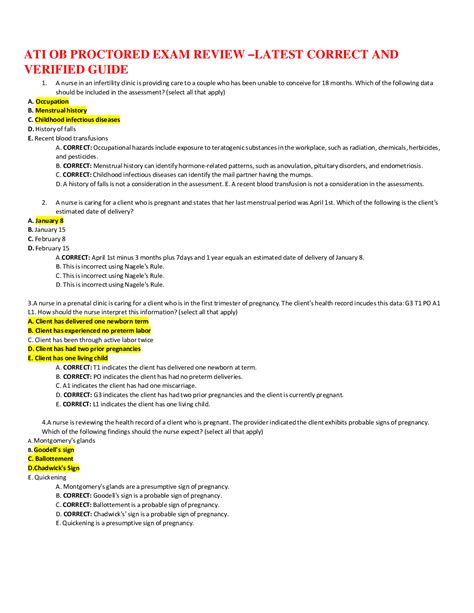ATI OB PROCTORED EXAM REVIEW –LATEST CORRECT AND VERIFIED GUIDE