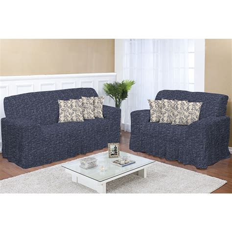 Kit Capa de Sofá 2 e 3 lugares Decore Azul Marinho Rajado ...