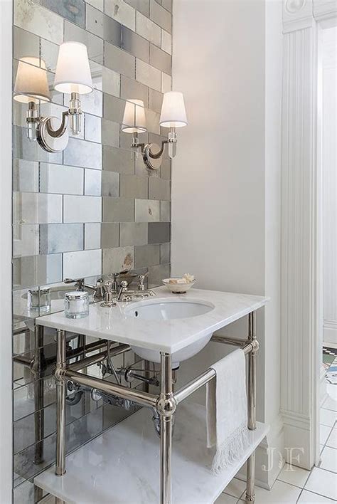 Shop for bathroom mirrors in bathroom lighting & fixtures. Antiqued Mirrored Subway Tiles with Marble Washstand ...