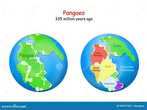 Mapas Pangaea Con Fronteras Continentales Modernas Y Panthalassa