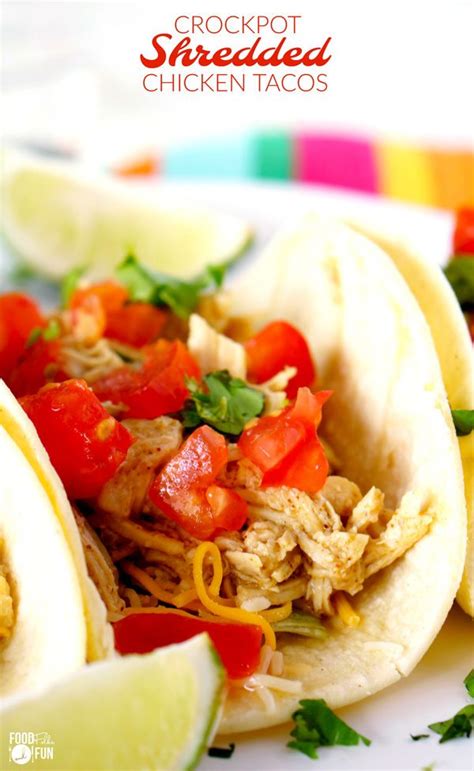 Step 2 cover and cook on low until you can press on the chicken with the back of a fork and it falls apart and is no longer pink in the center, about 5 hours. Crockpot Shredded Chicken Tacos • Food, Folks and Fun