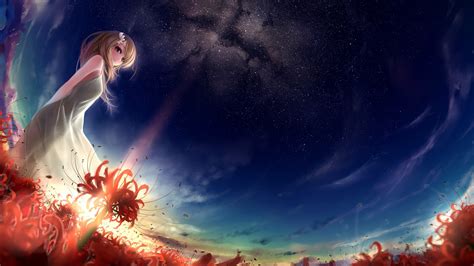 Artwork Fantasy Art Anime Girls Field Sky Sunlight Stars Wallpapers Hd Desktop And