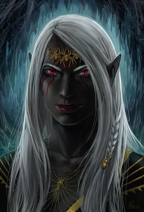 F Drow Elf Cleric Portrait The Priestess Of Lolth By Angevere