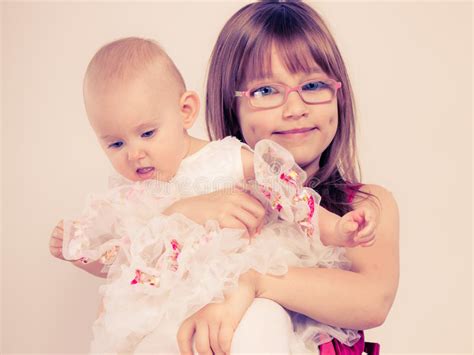 Two Little Sisters Portrait Stock Image Image Of Innocence Adorable