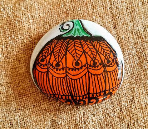 Decorated Pumpkin Painted Rock Halloween Decor Fall Etsy Painted