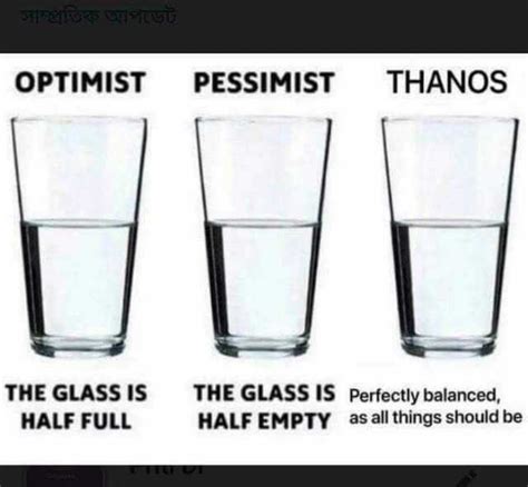 Optimist Pessimist Thanos The Glass Is Half Full The Glass Is Perfectly