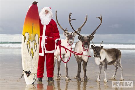 Santa And His Reindeer On Fistral Beach Lovenewquay Christmas Lights