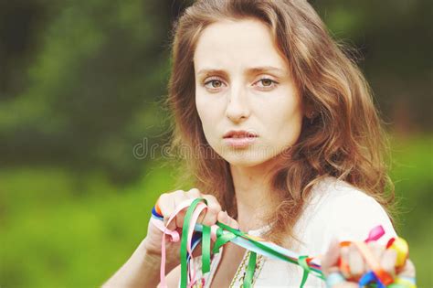 Beautiful Girl With Ribbons Stock Image Image Of Posing Healthy