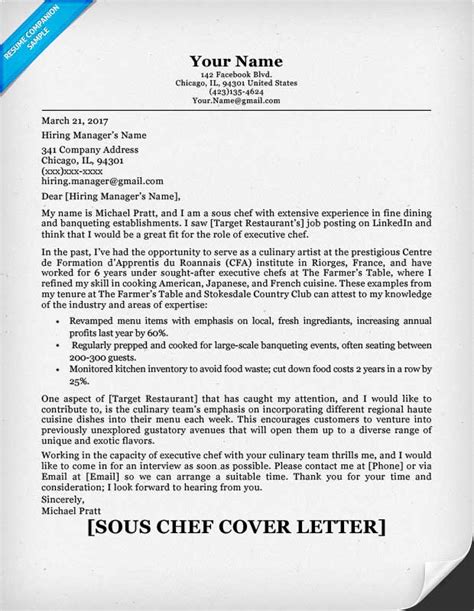 Sous Chef Cover Letter Examples Cover Letter