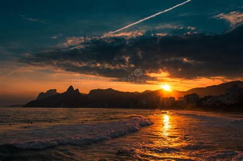 Beautiful Sunset View In Rio De Janeiro At Ipanema Beach Stock Photo