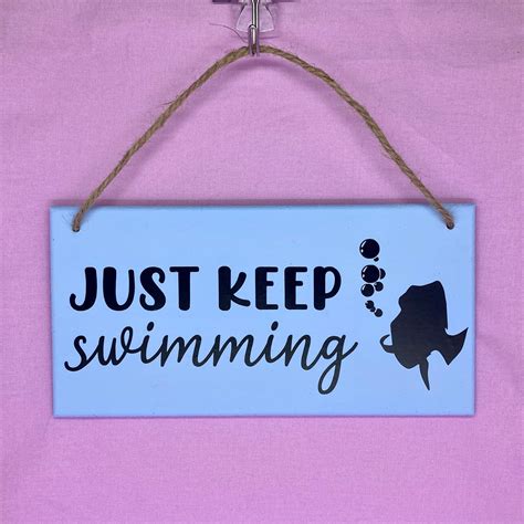 Just Keep Swimming Quote Hanging Plaque Etsy