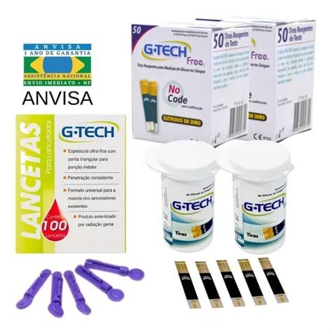 Tiras Medir Glicose Glicemia Gtech Free 100 Fitas Lancetas à venda em
