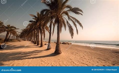 Palmy Trees And A Tranquil Sandy Beach Offer Peaceful Seclusion Stock Illustration