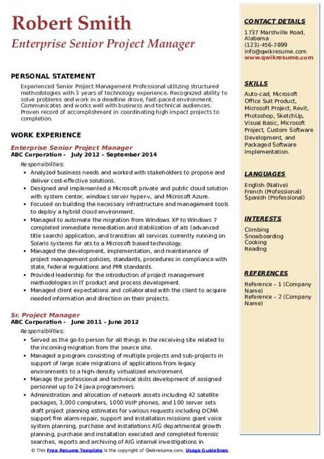 Senior Project Manager Resume Samples Qwikresume