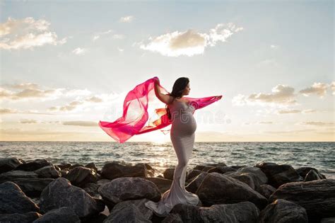 Pregnant Woman Beach Pink Veil Stock Photos Free Royalty Free Stock Photos From Dreamstime