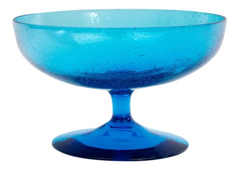 Mid Century Blue Bubble Glass Pedestal Bowl Chairish