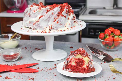 Red Velvet Bundt Cake With Cream Cheese Ripple And Glaze Marble Cake Recipes Bundt Cakes