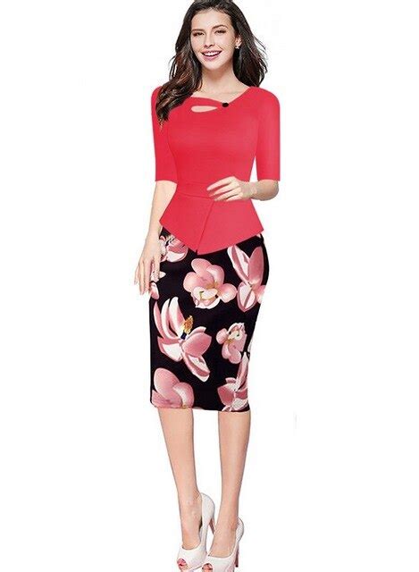 New Arrival Spring Fall Half Long Sleeve Peplum Plus Size Xl Patchwork Casual Office Work
