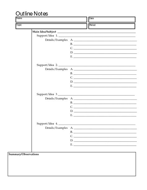 Free printable cornell notes graphic organizer comic. Note Taking Outline Template | Outline notes, Writing worksheets, Notes template