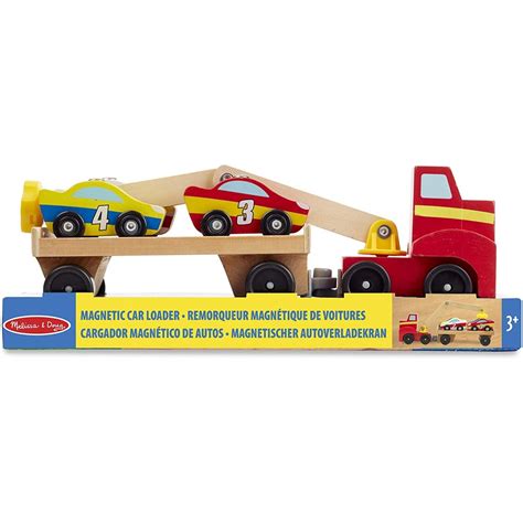 Melissa And Doug Magnetic Car Loader Wooden Toy Set With 4 Cars And 1
