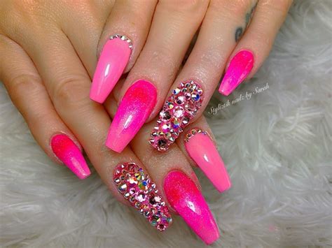 Acrylic Nails Nails Design With Rhinestones Pink Bling Nails Bright