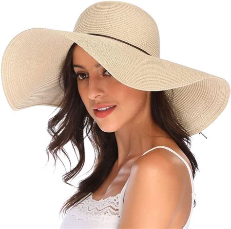 Lanzom Womens Wide Brim Straw Hat Floppy Foldable Roll Up Cap Beach Sun
