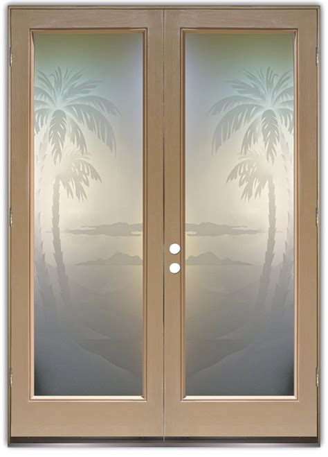 There are different types of glass doors you could choose from depending on the style and benefits you'd prefer. Palms 2D Private Pair Etched Glass Doors Beach Decor