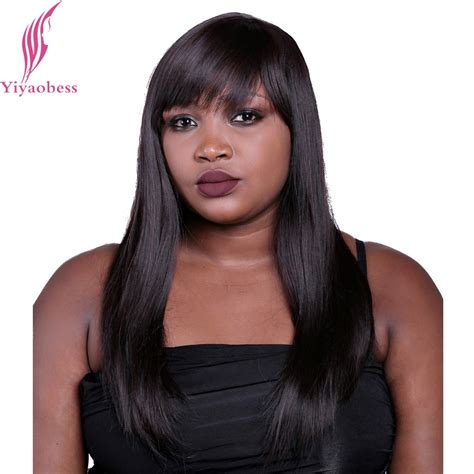 Yiyaobess 50cm Dark Brown Long Straight Wig With Bangs Heat Resistant