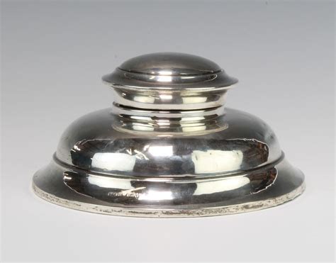 Lot 452 A Circular Silver Capstan Inkwell Of Plain Form
