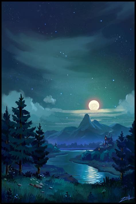 Night By Zoriy On Deviantart Anime Scenery Landscape