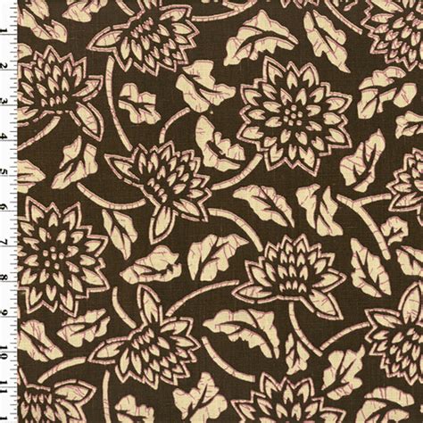 Vintage Linen Brown Batik Floral Print Decorating Fabric Fabric By The
