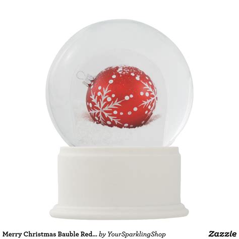Merry Christmas Bauble Red White Snow Globe