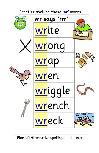 Phase 5 Alternative Spellings For R Wrap Write Table Cards