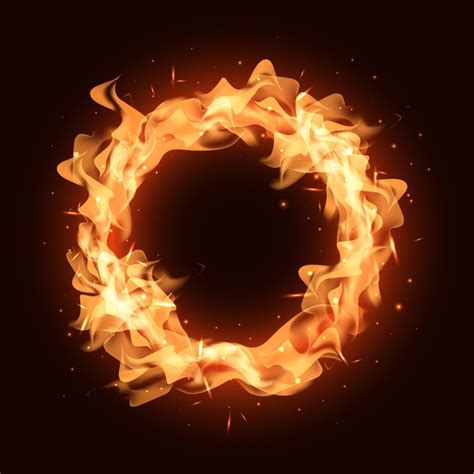 Fire with sparks and smoke isolated on transparent background. Realistic fire ring | Free Vector