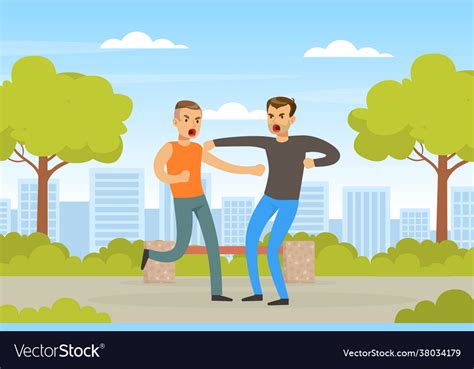 Two Angry Men Arguing And Fighting Outdoors Human Vector Image