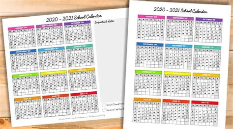 Free Printable 2020 2021 School Calendar One Page Academic Calendar