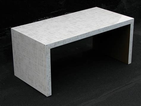 Gold round side end table with marble top, modern bedside small coffee table for bedroom living room office. Dusted Lacquer Waterfall Table For Sale at 1stdibs