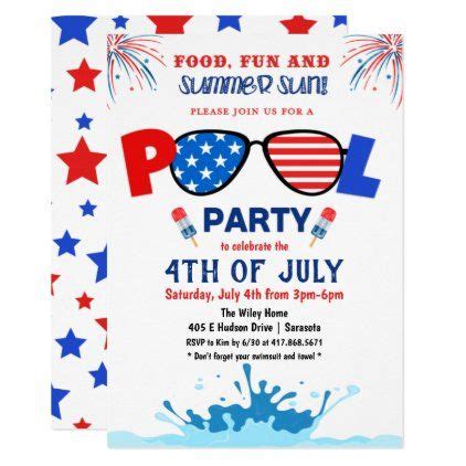 You can tell that some dogs are familiar with a swimming pool and jump right in while others, like that large white lab with the red collar who bounces excitedly on the edge, are unsure what to do. 4th of July Pool Party Invitation | Zazzle.com in 2020 ...