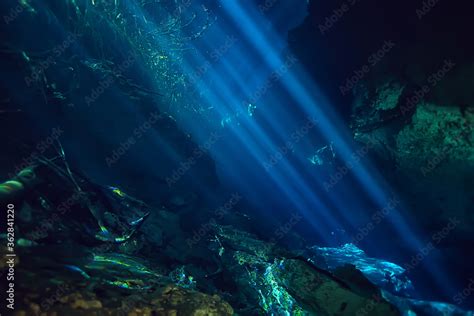 Fotografia Do Stock Underwater Cave Stalactites Landscape Cave Diving