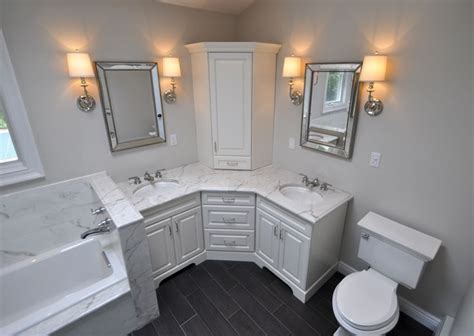 They can have the same. Image result for corner double vanity | Corner bathroom ...