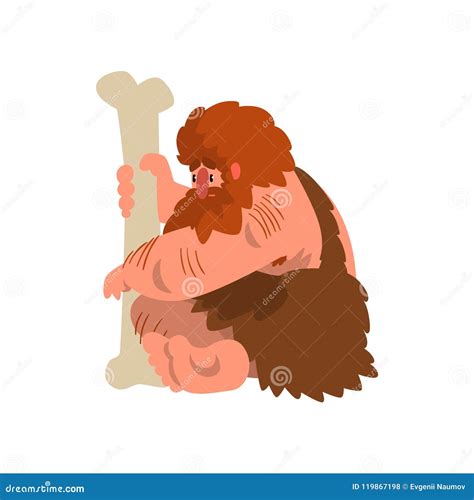 Muscular Primitive Caveman With Club Stone Age Prehistoric Man