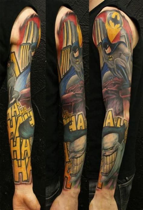 In it is the batman logo, which has a jokers right in its center that appears to come out. batman tattoo sleeve | Batman Sleeve Tattoo Designs ...