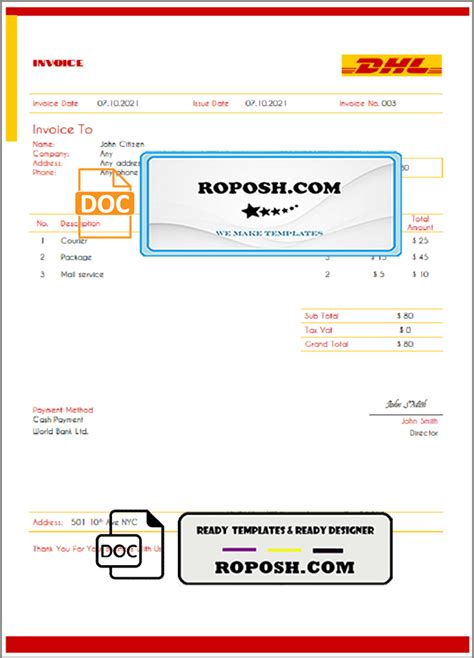 Usa Dhl Invoice Template In Word And Pdf Format Fully Editable Roposh