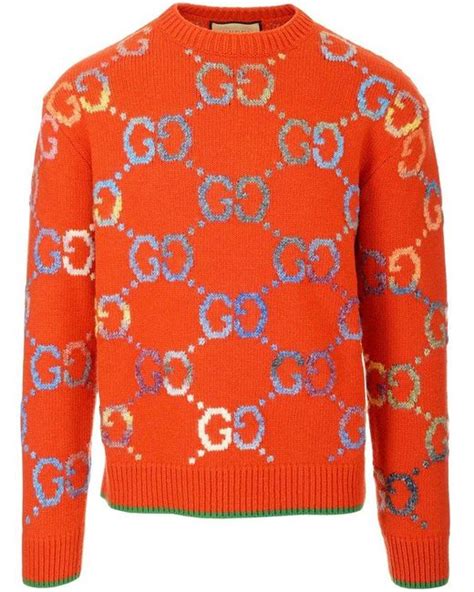 Gucci Wool Logo Jacquard Crewneck Jumper In Orange For Men Lyst Canada