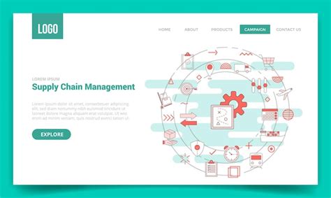 웹 사이트 템플릿 또는 방문 페이지 홈페이지 벡터 일러스트 레이 션에 대 한 원 아이콘이 있는 Scm 공급망 관리 개념